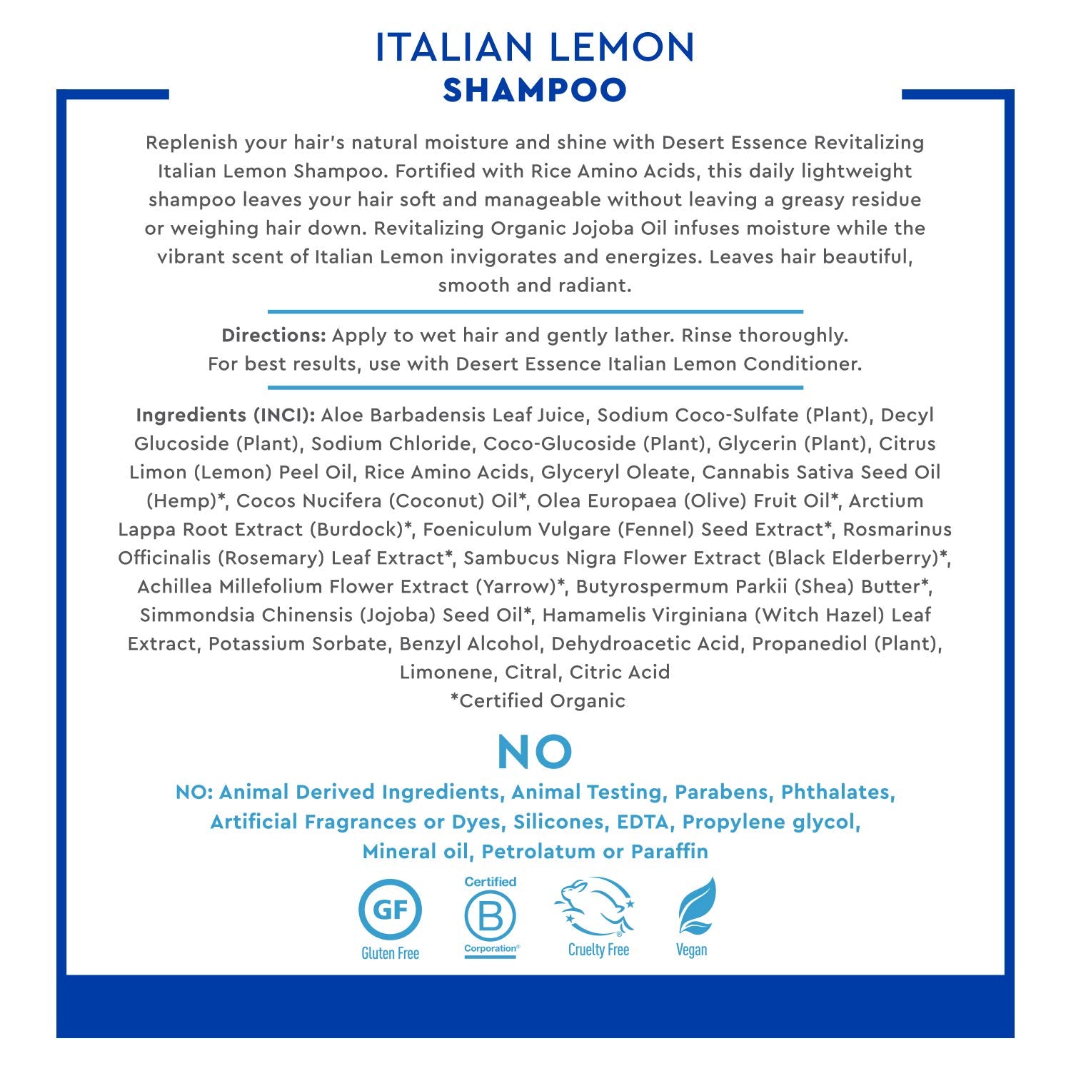 Desert Essence Champú Limon Italiano, textura cremosa para masaje suave.