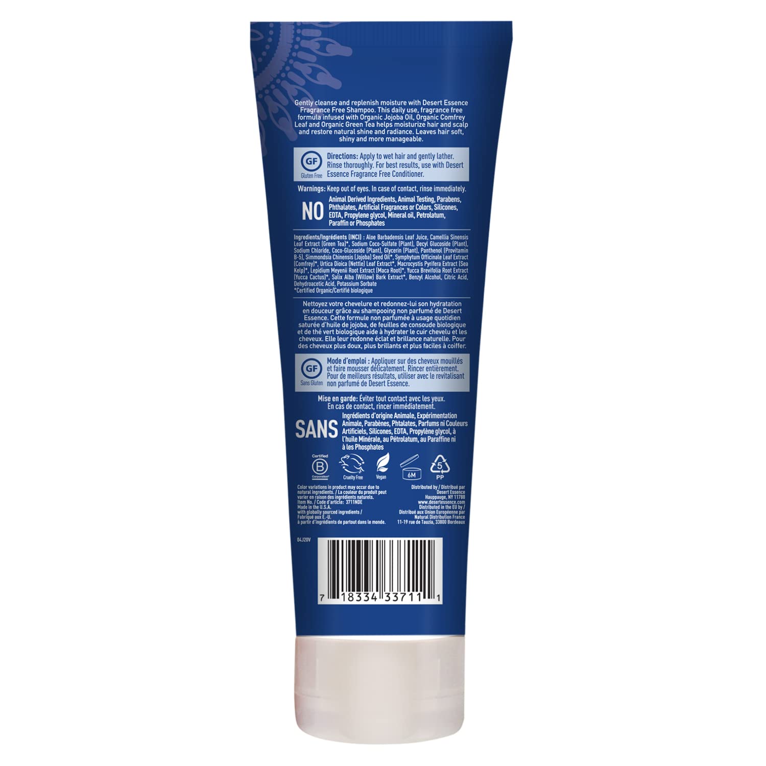 Desert Essence Shampoo sin fragancia: cabello con brillo natural tras el lavado