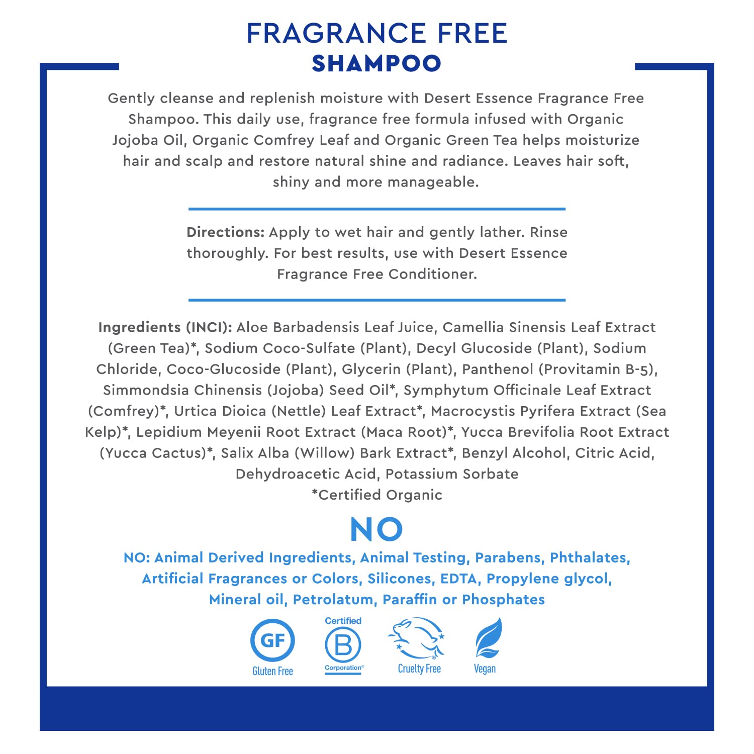 Desert Essence Shampoo sin fragancia: hojas de té verde como ingrediente clave