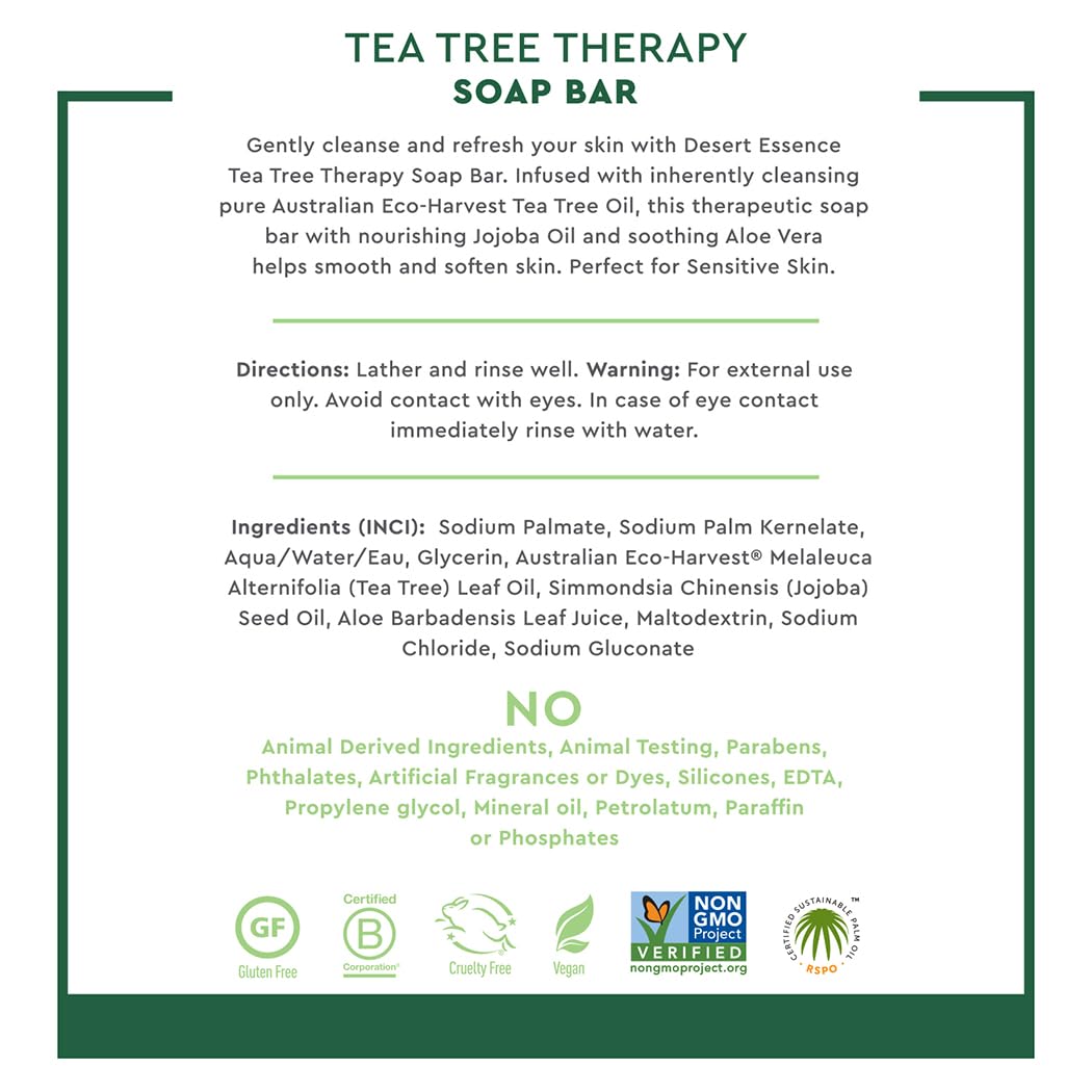 Desert Essence Tea Tree Therapy Cleansing Soap Bar vegan cruelty-free status