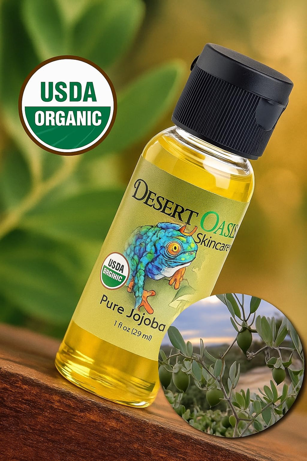 Desert Oasis Skincare Jojoba Oil, textura suave que se absorbe rápido.