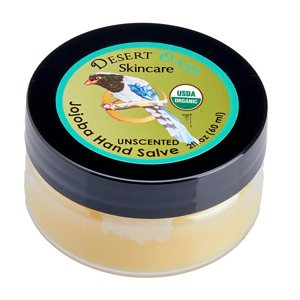 Desert Oasis Hand Salve 2 oz tin safeguards dry hands gently.