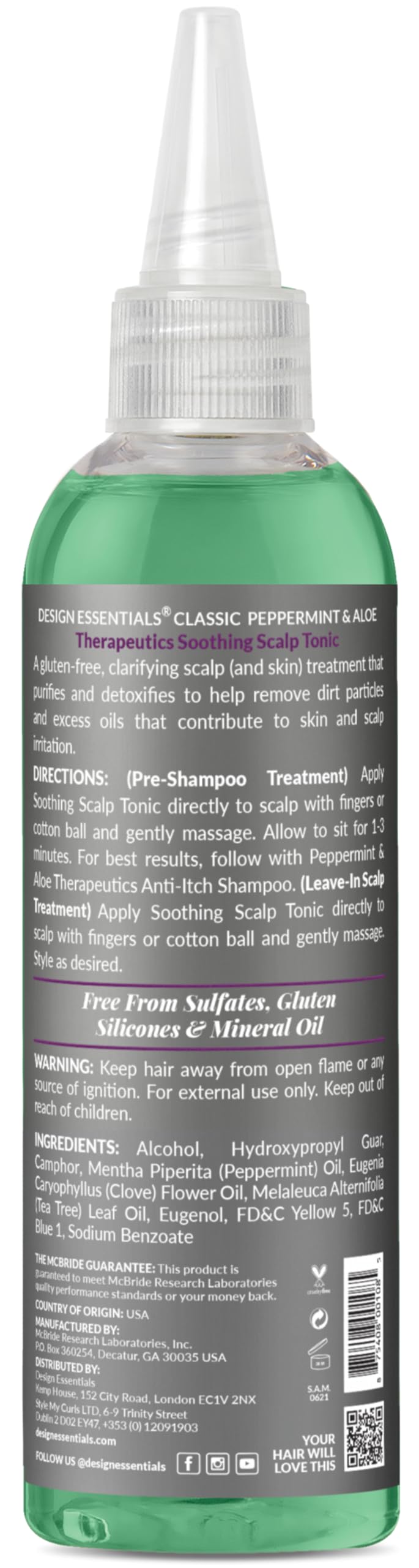 Design Essentials tonico menta aloe, aplicación suave para uso diario.