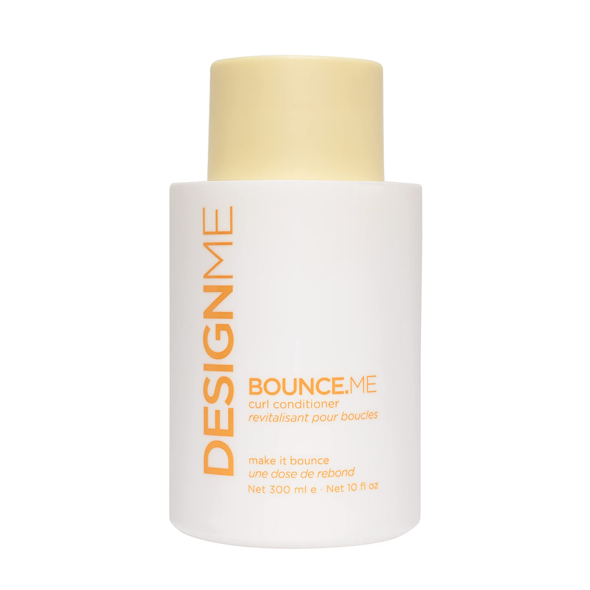 Design.Me BOUNCE.ME bottle front for defined curls and frizz control.