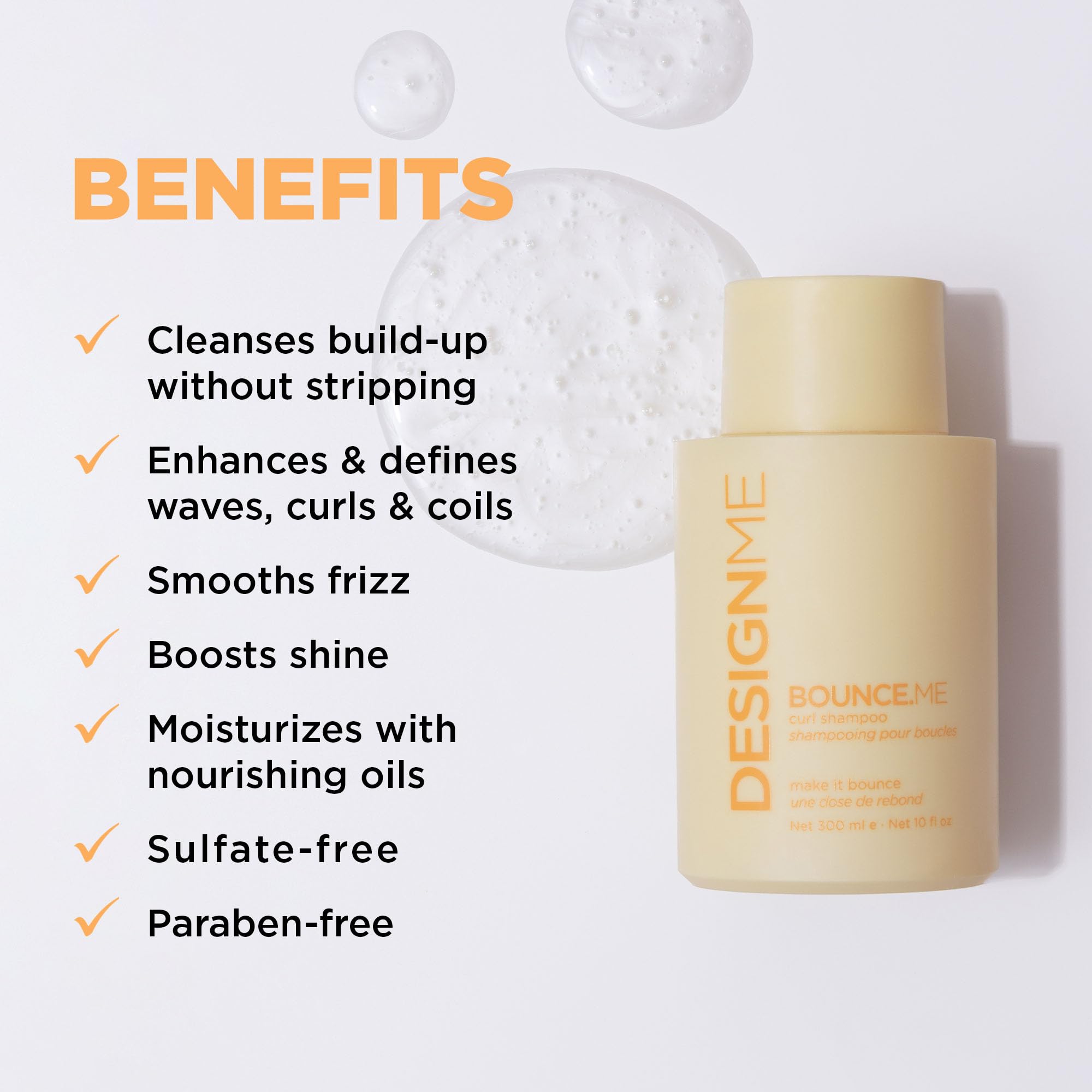 Design.Me Bounce.ME Shampoo lathering to clean, hydrated curls.