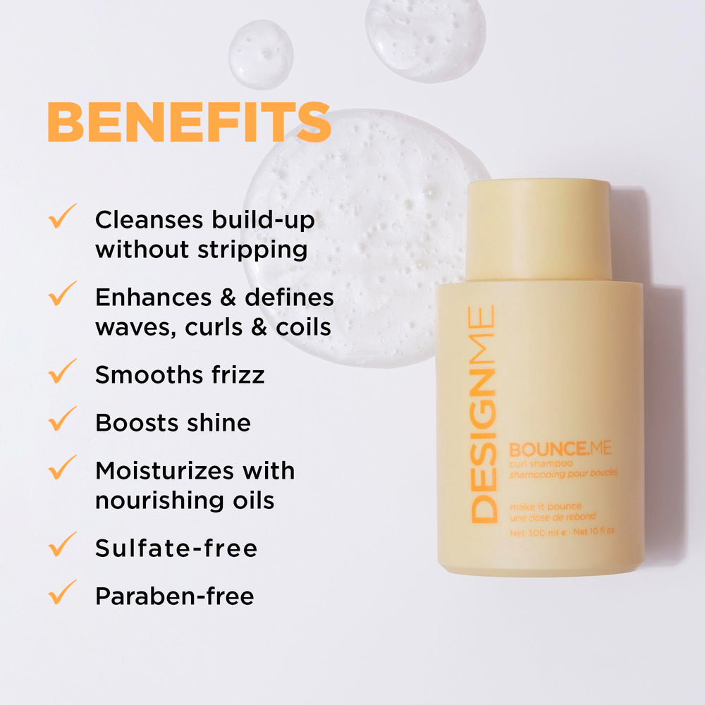 Design.Me Bounce.ME Shampoo lathering to clean, hydrated curls.