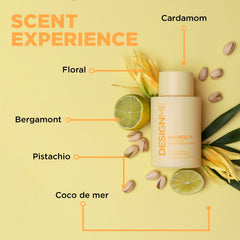 Design.Me Bounce.ME Shampoo shown with buriti oil for nourishing frizz control.