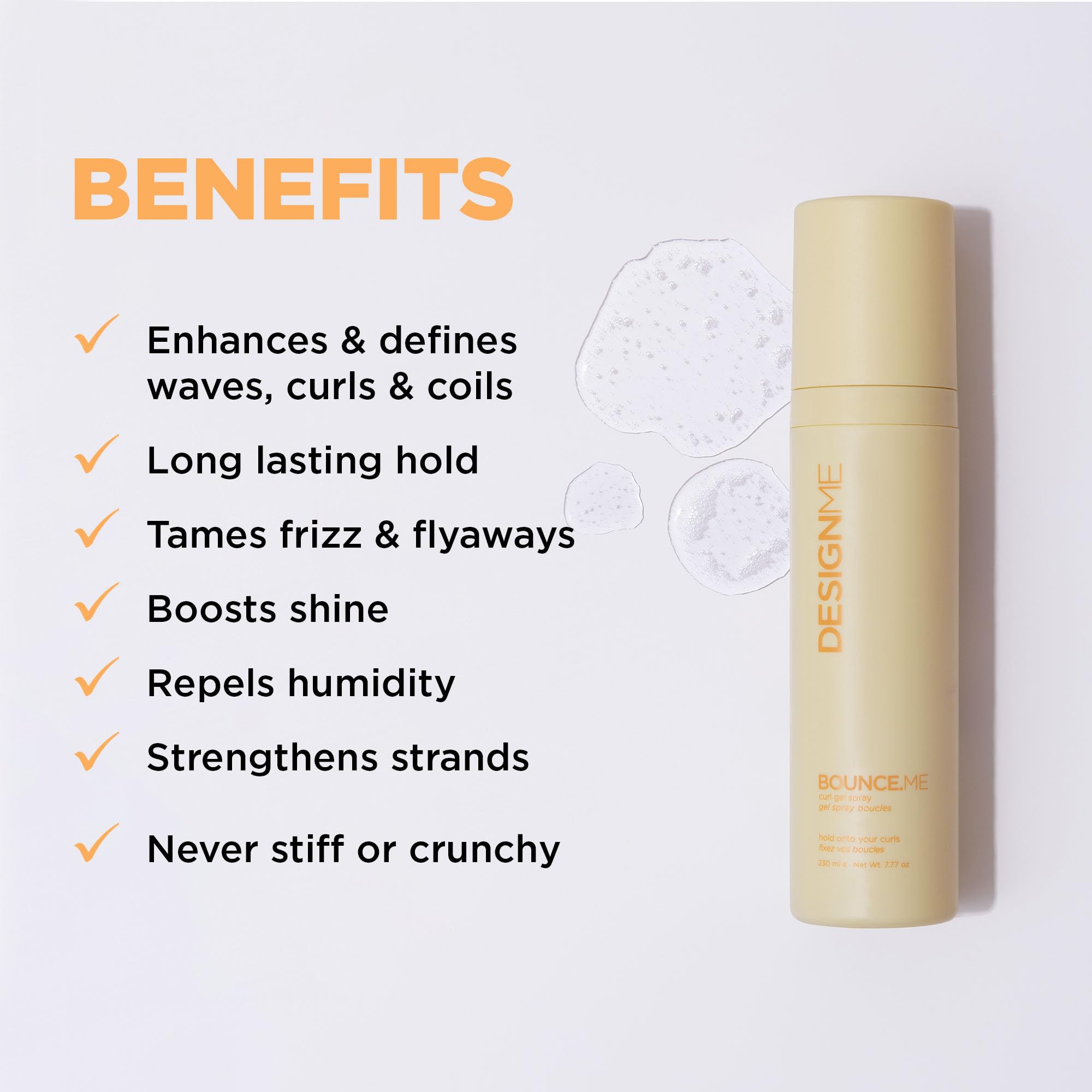 BOUNCE.ME spray application on curls shows even distribution and renewal.