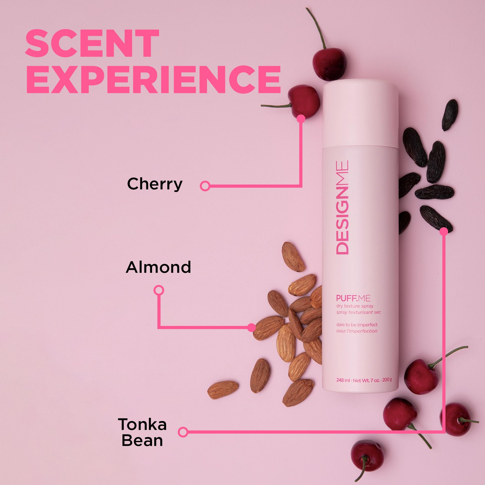 PUFF.ME bottle next to styled, airy hair