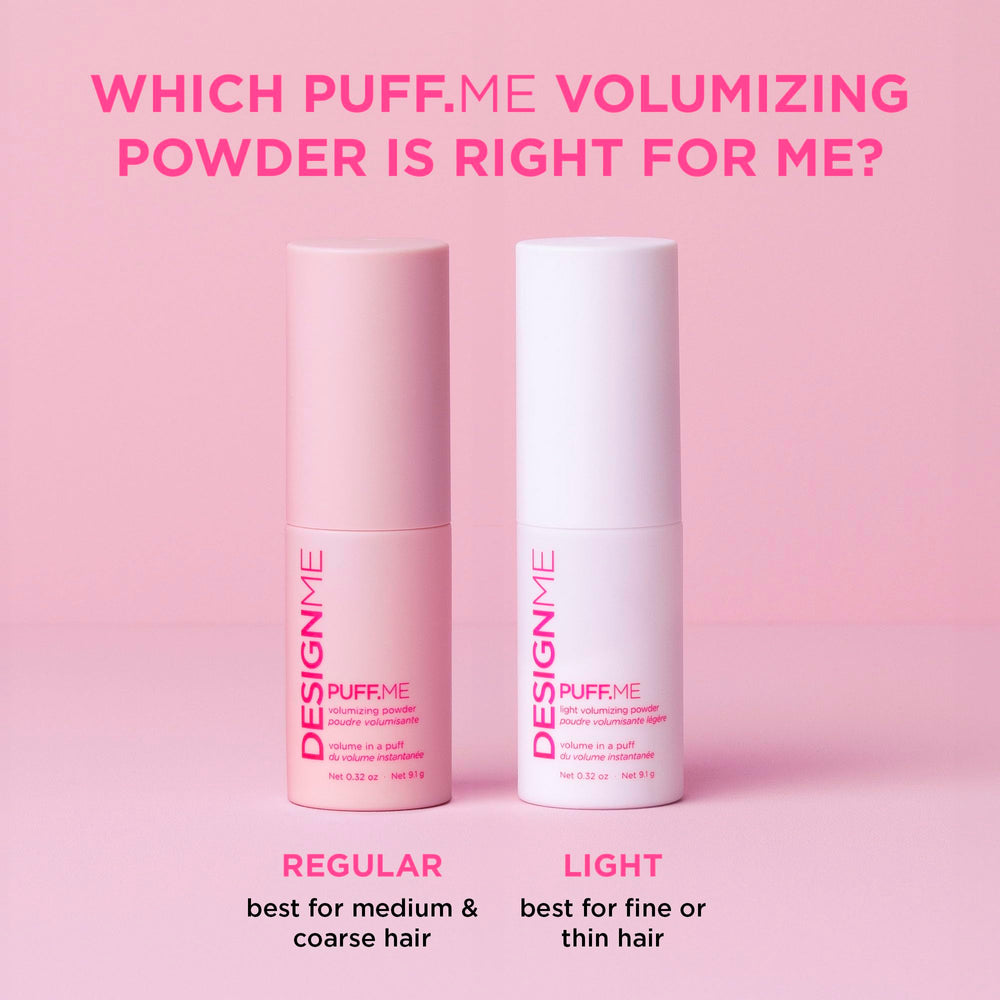 Design.Me Puff.ME bottle-closeup emphasizing talc-free, clean finish.