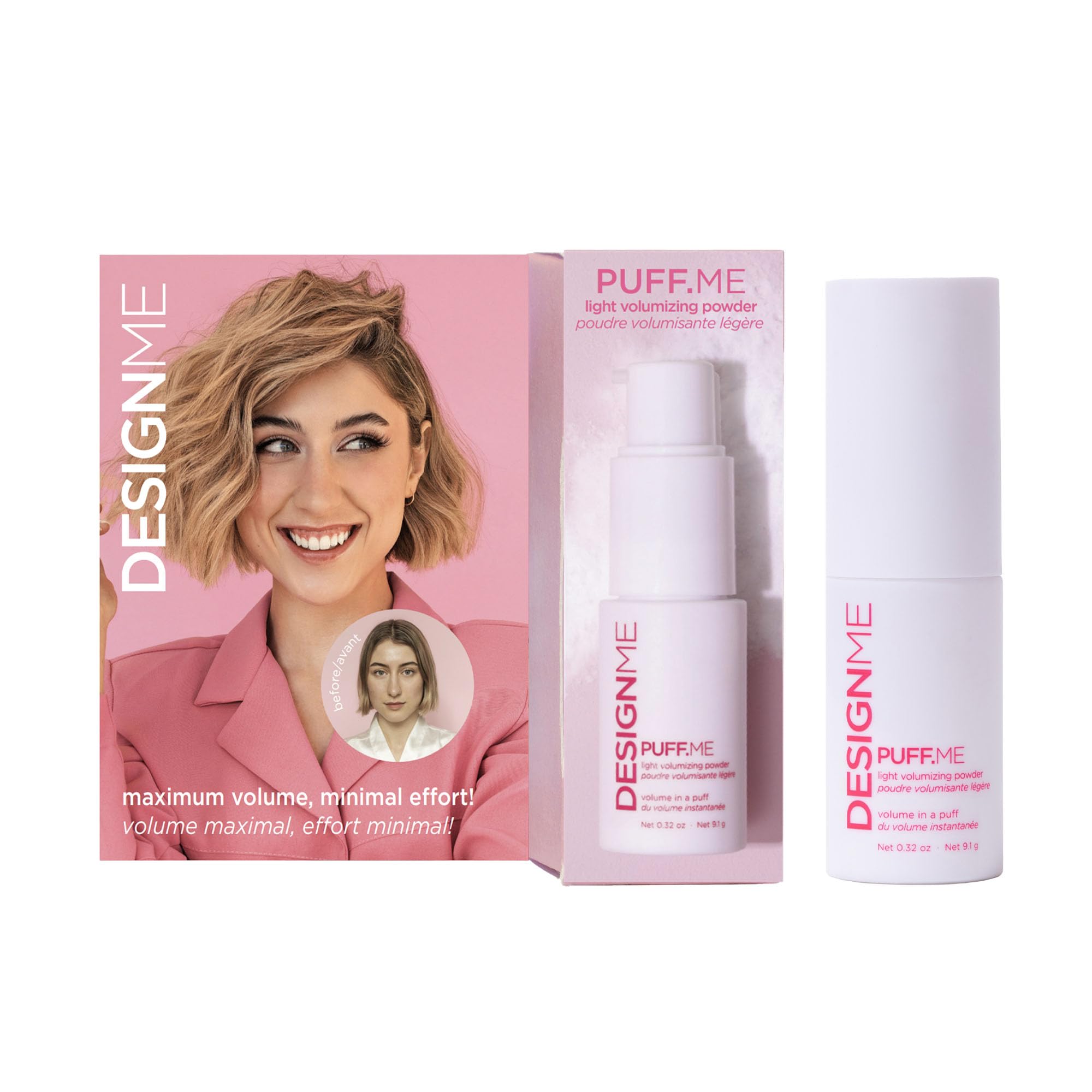 Design.Me PUFF.ME Hair Powder used on straight hair for lift and fullness
