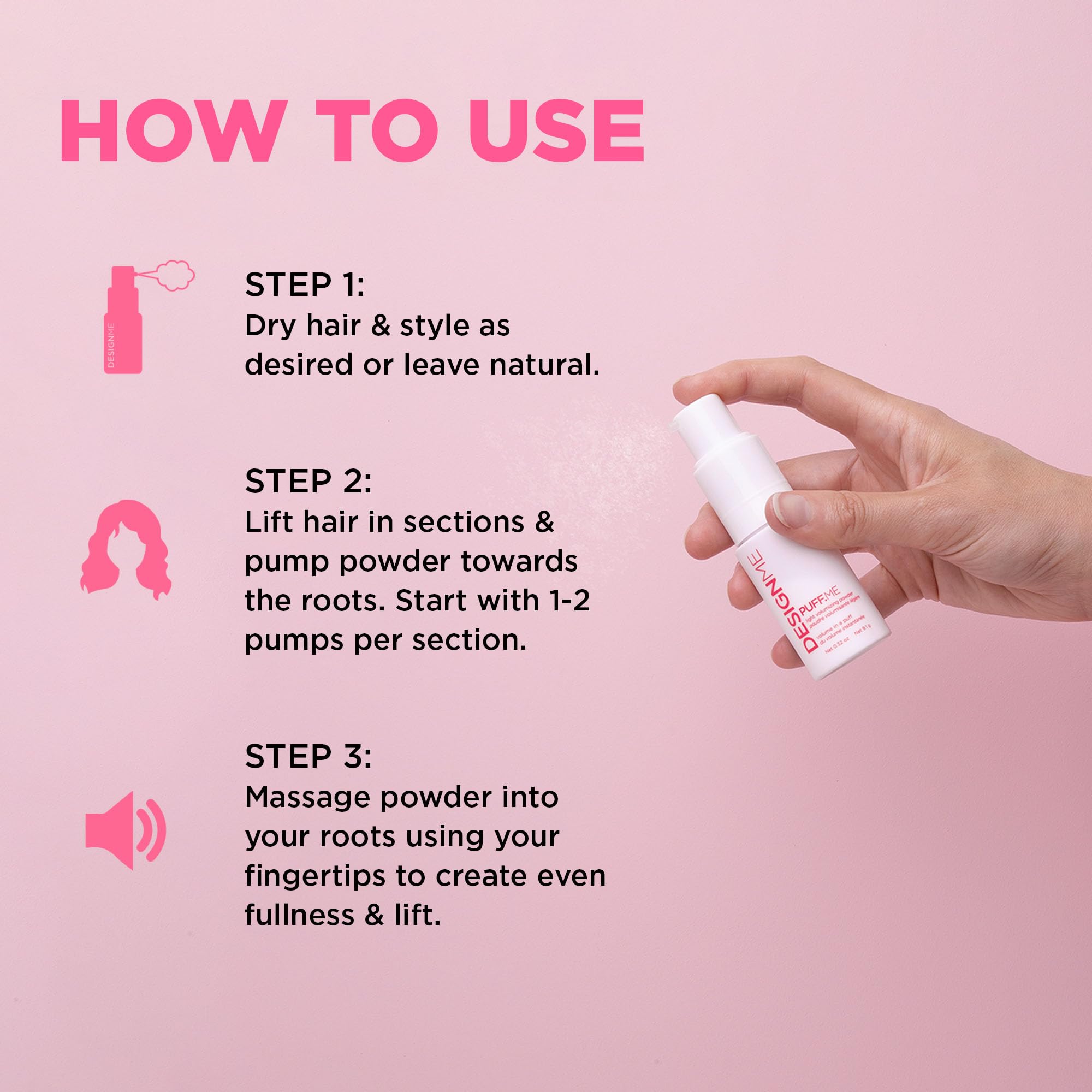 Design.Me PUFF.ME Hair Powder volume finish provides transparent texture
