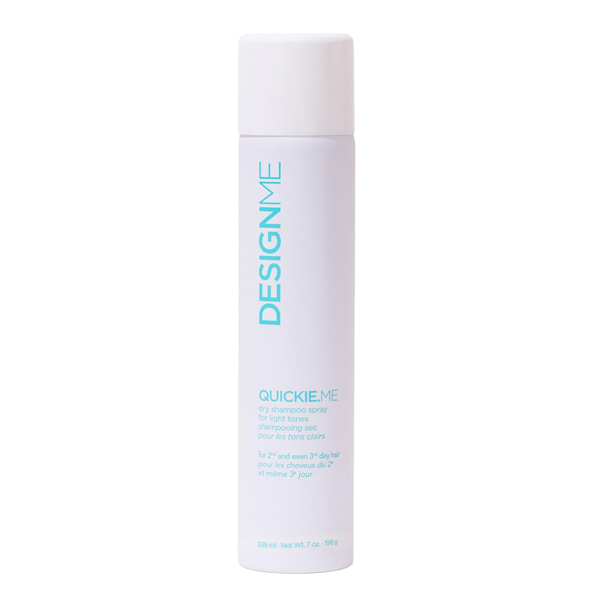 Design.Me QUICKIE.ME Dry Shampoo bottle showing light-tones formula for quick refresh