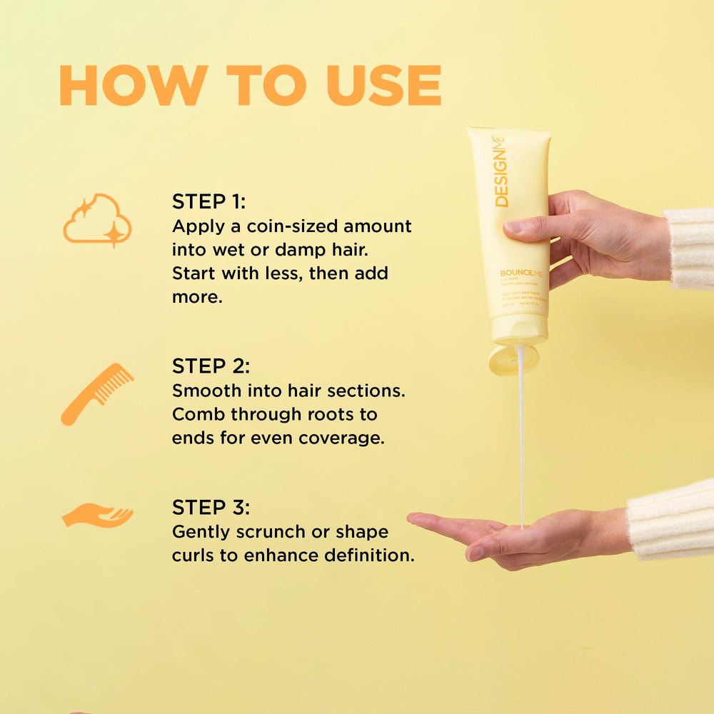 Design.Me BOUNCE.ME squeeze cap demonstrates controlled, easy portions for styling.