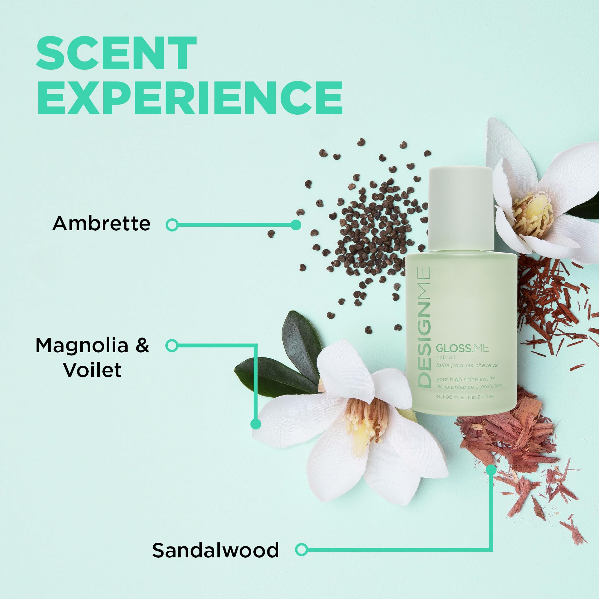 Hands applying Design.Me GLOSS.ME serum to smooth flyaways.