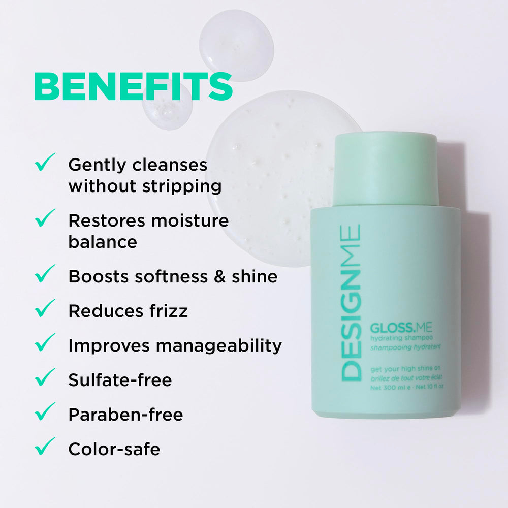 Design.Me GLOSS.ME bottle pours rich lather demonstrates gentle cleansing.