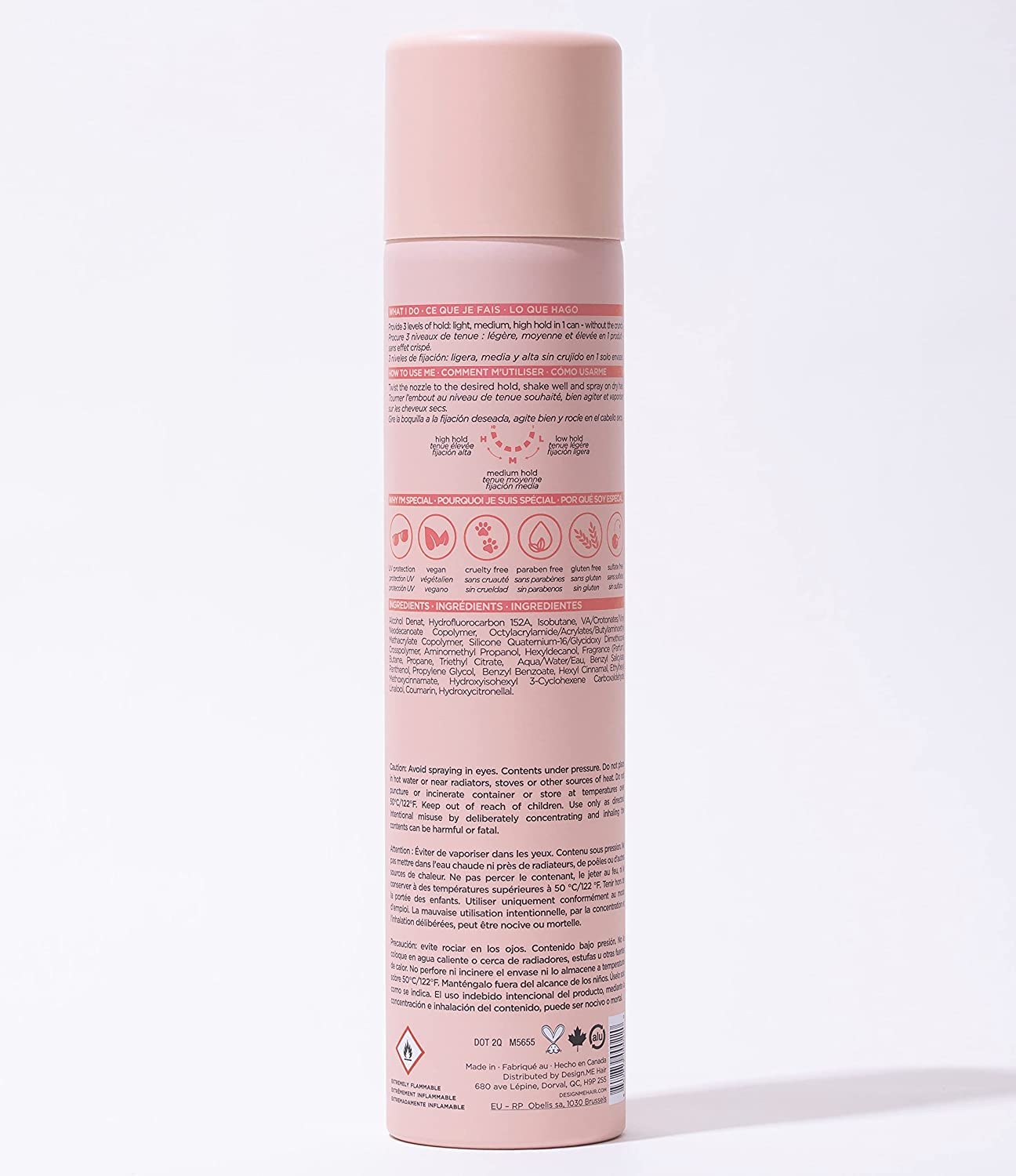 Design.Me Hold.Me close-up demonstrates a non-crunch finish and flexible hold.