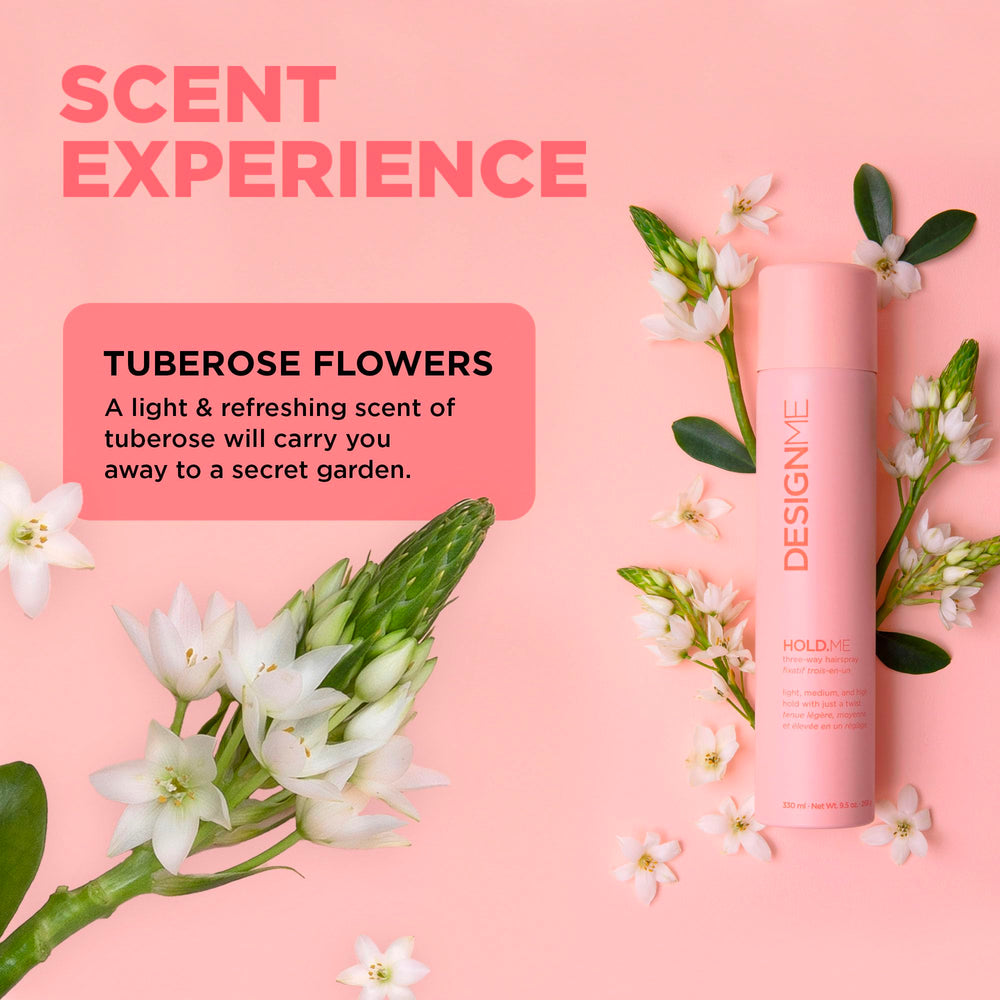 Design.Me Hold.Me bottle highlights thermal protection for heat styling routines.