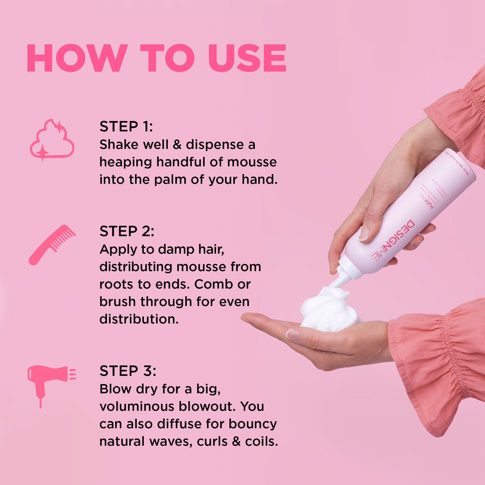 PUFF.ME dispensing nozzle shown for even foam distribution