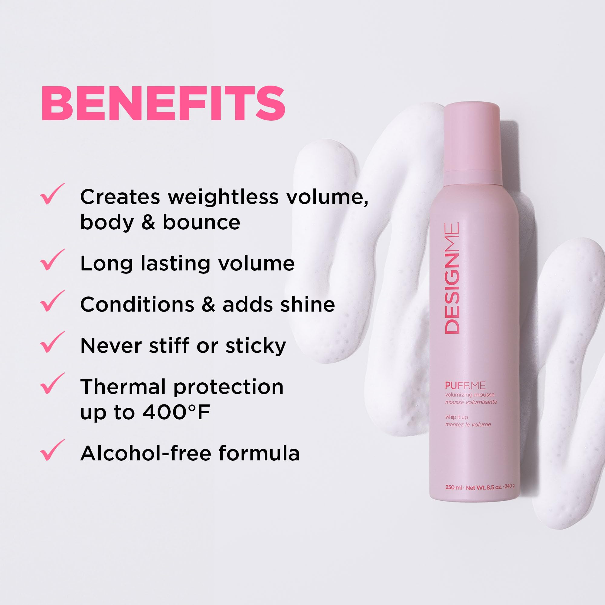 PUFF.ME mousse foam texture on damp hair for lift
