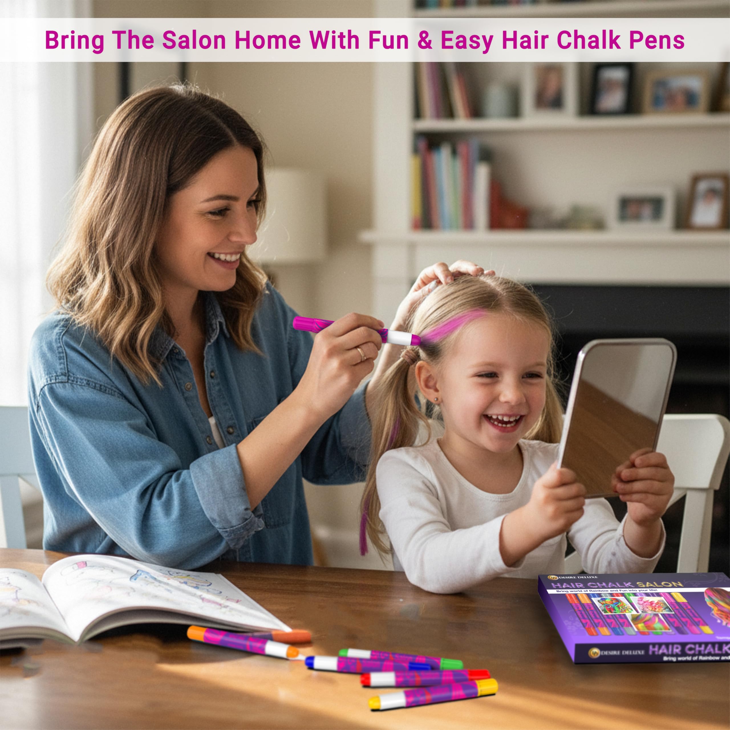 Desire Deluxe light pink hair chalk delivers soft, washable color for daily looks