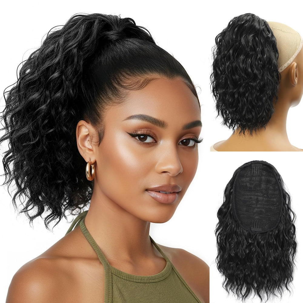 Detean 10-inch drawstring ponytail closeup highlights natural texture