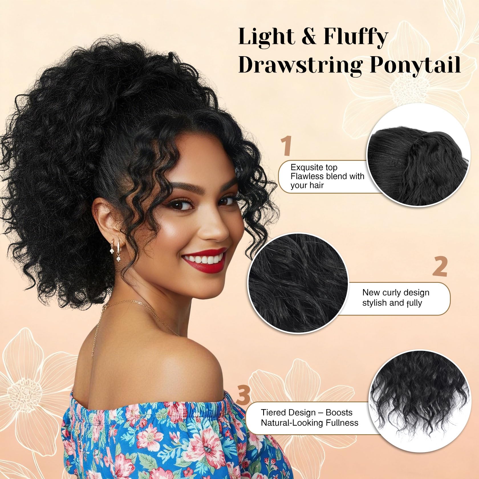 Detean drawstring ponytail installed for easy wear