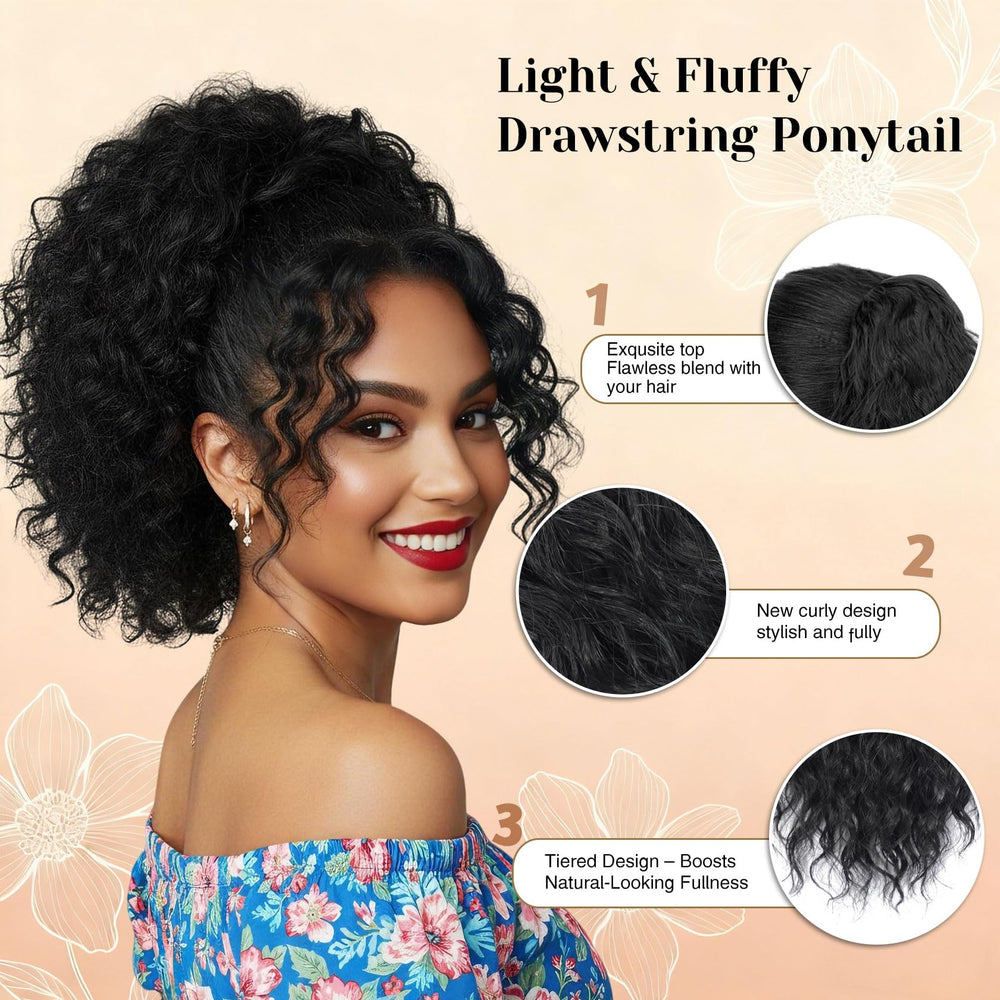 Detean drawstring ponytail installed for easy wear