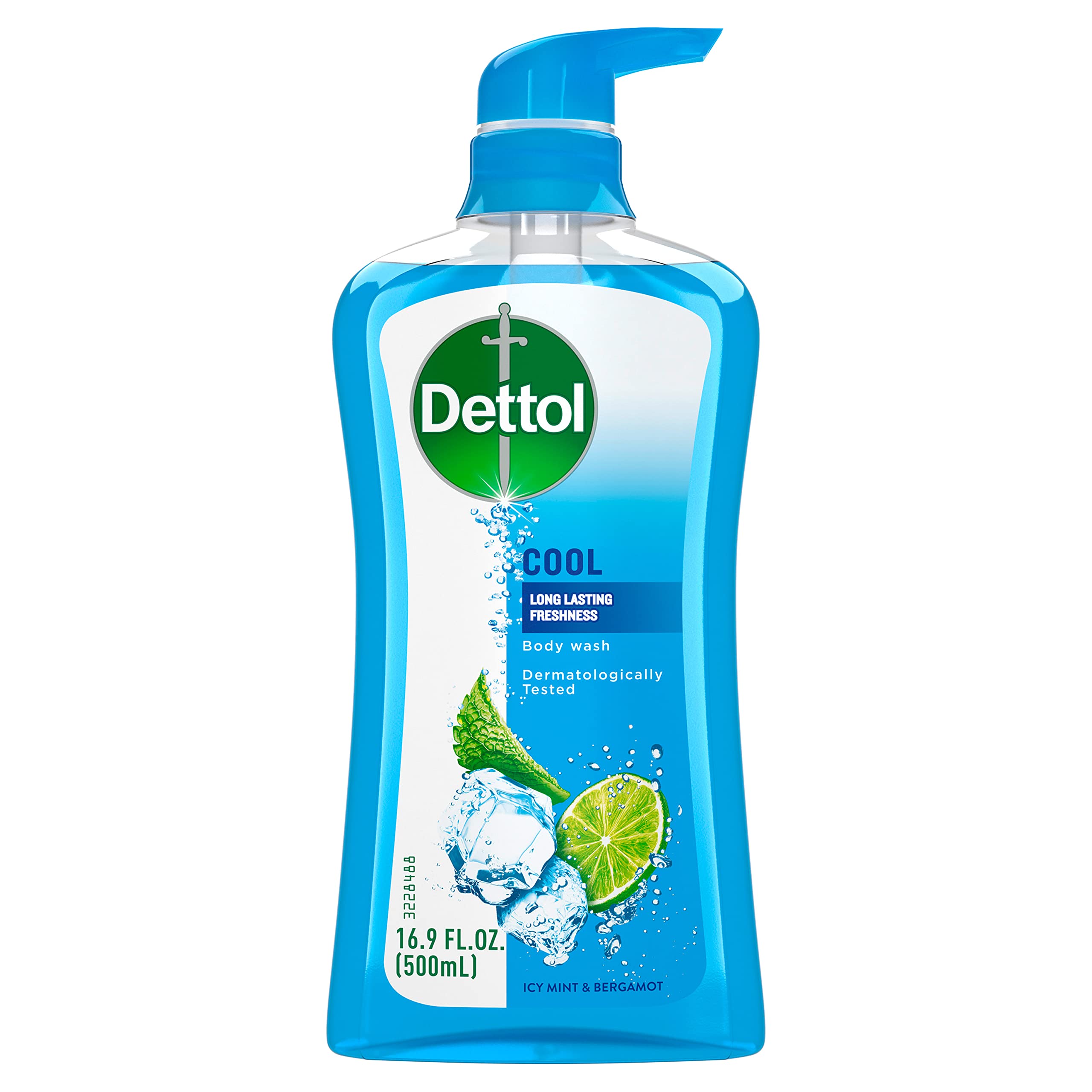 Dettol Cool: botella frontal con menta y bergamota para frescura duradera.