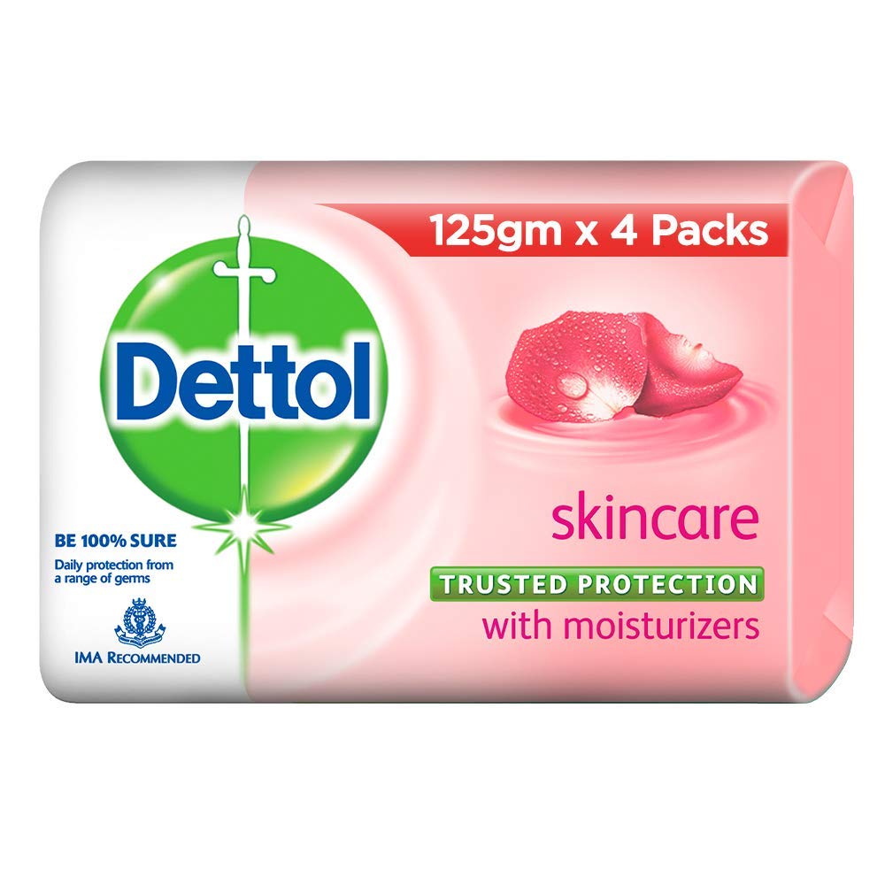 Dettol jabf3n cuidado de la piel 125 g pack4 frente, uso diario recomendado