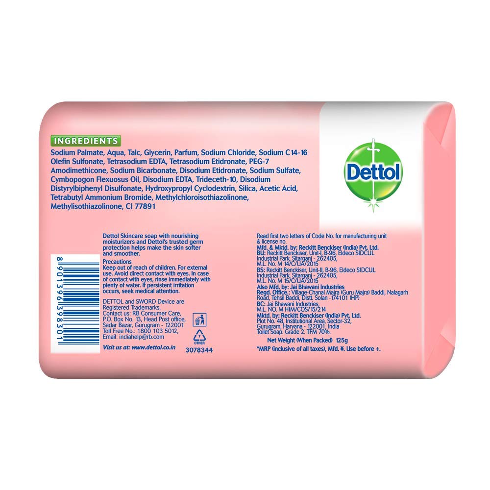 Dettol jabf3n cuidado de la piel 125 g pack4 junto, set compacto para ba