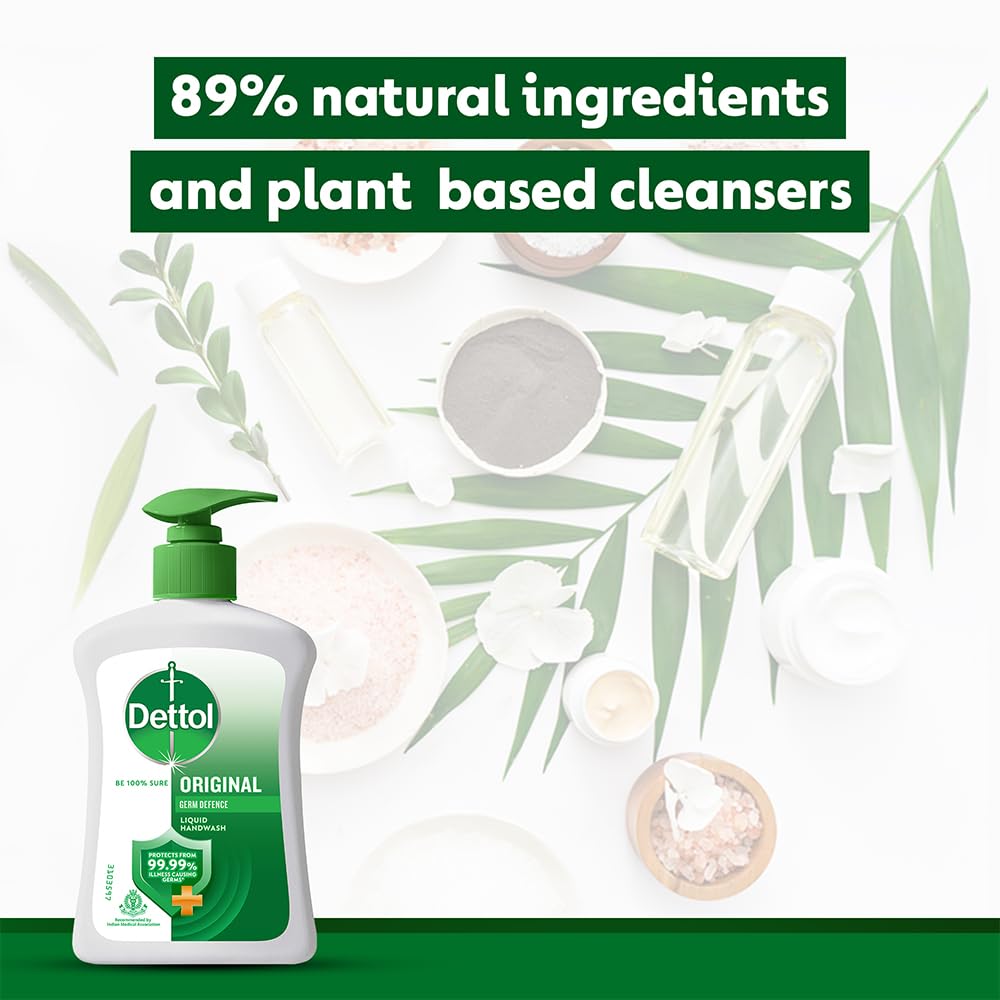 Dettol Jabon de manos Original, envase en baño, práctico para uso diario.