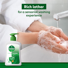 Dettol Jabon de manos Original, espuma suave al frotar, limpieza agradable.