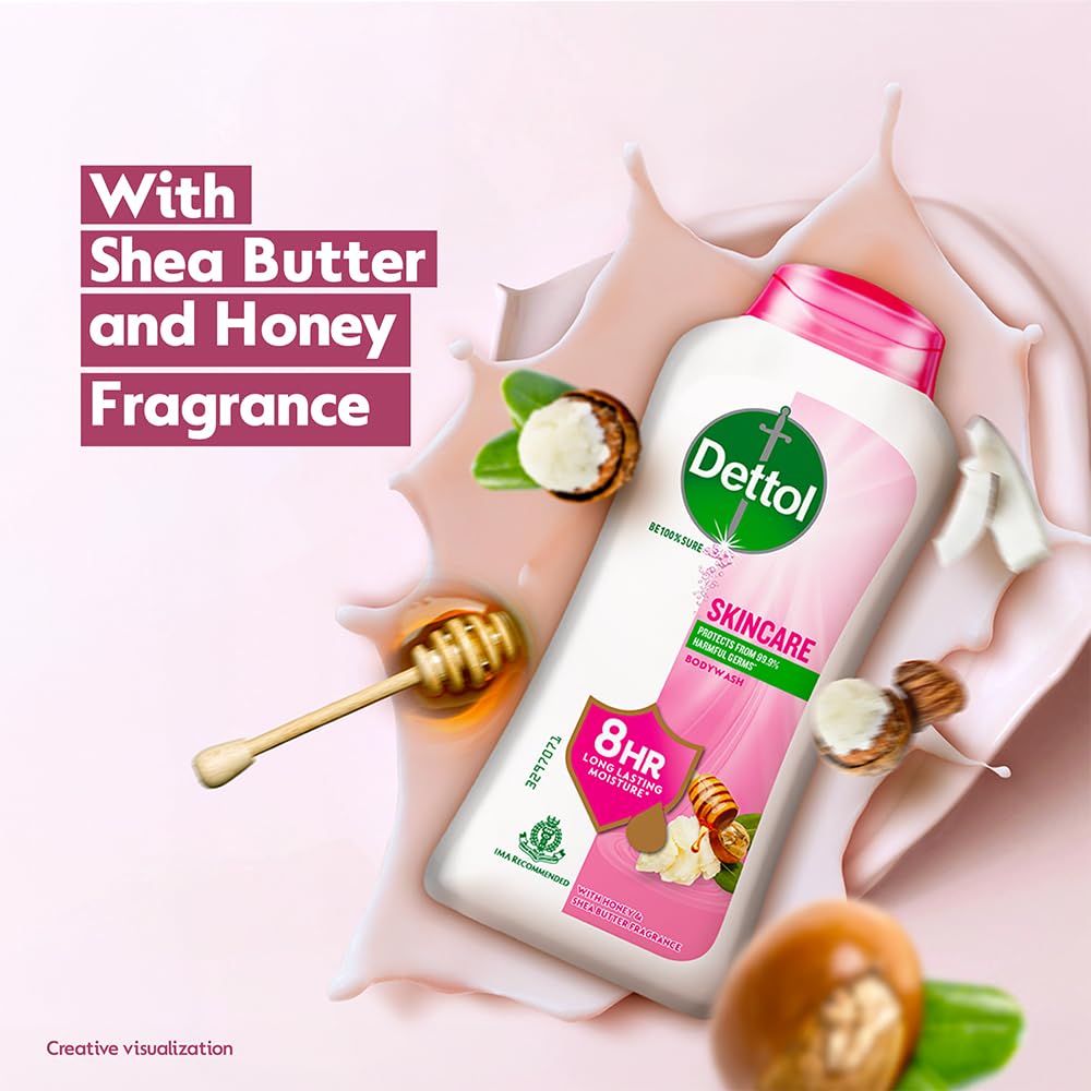 Dettol Skincare Nourish label closeup highlights size and formula