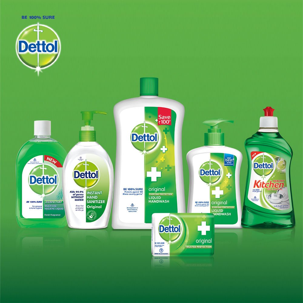 Family bathroom scene with Dettol value pack promotes shared skincare habit