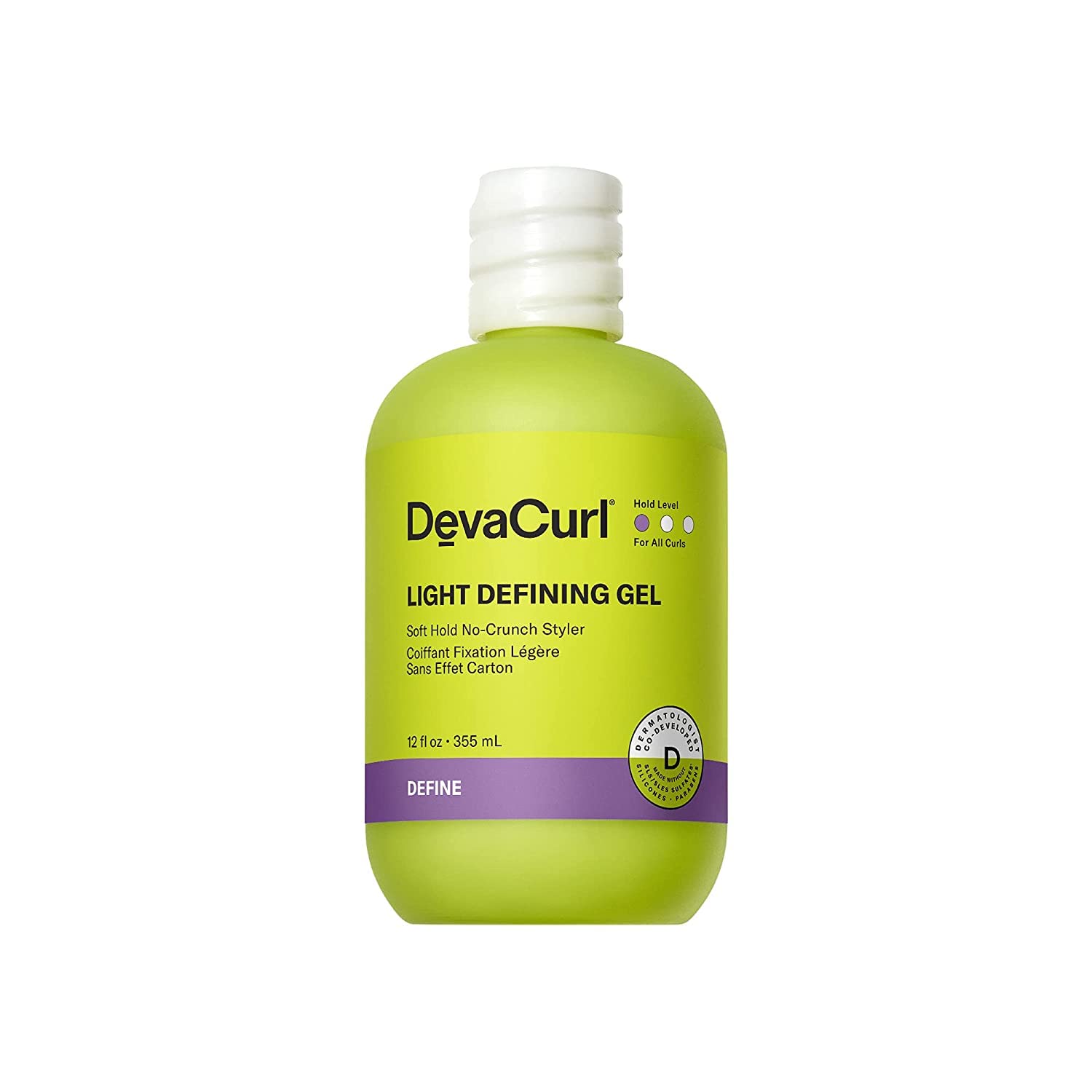 DevaCurl Light Defining Gel Bright Breeze bottle front showing strong hold and defined curls.