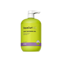 DevaCurl Light Defining Gel bottle with pump for defined curls and shine.