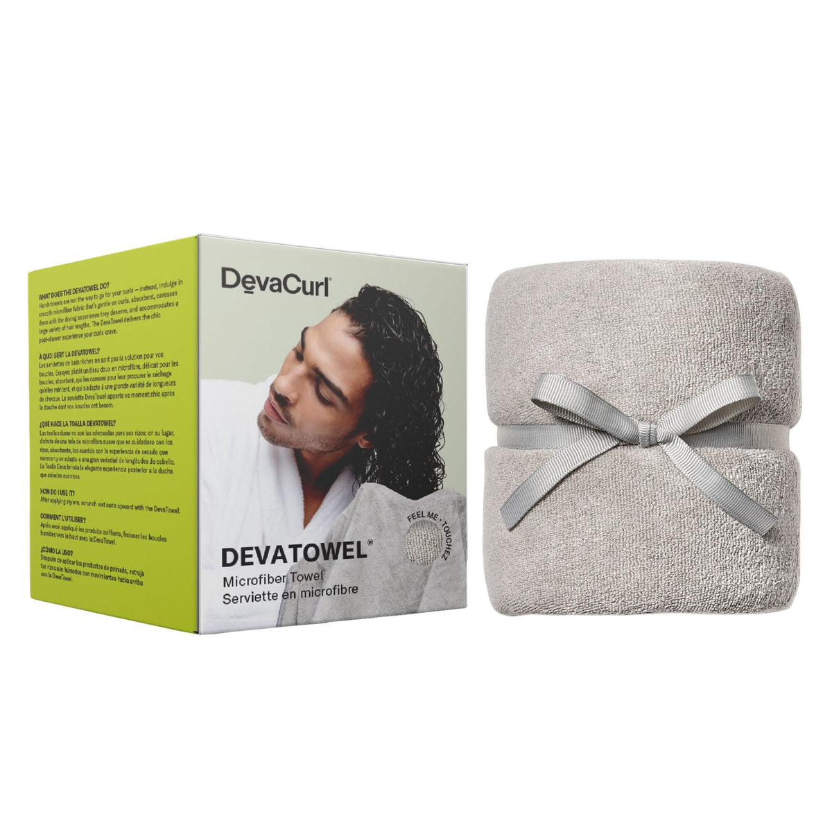DevaCurl microfiber anti-frizz towel in full-wrap view, gentle drying