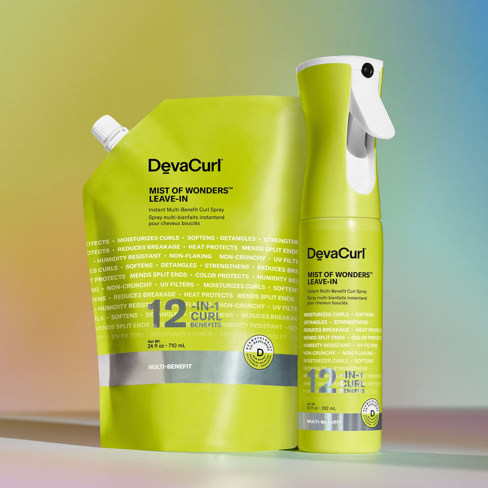 DevaCurl Mist of Wonders heat protection up to 450°F keeps curls safer.