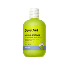 DevaCurl No-Poo Original bottle with rose scent delivering rich moisture for curls.