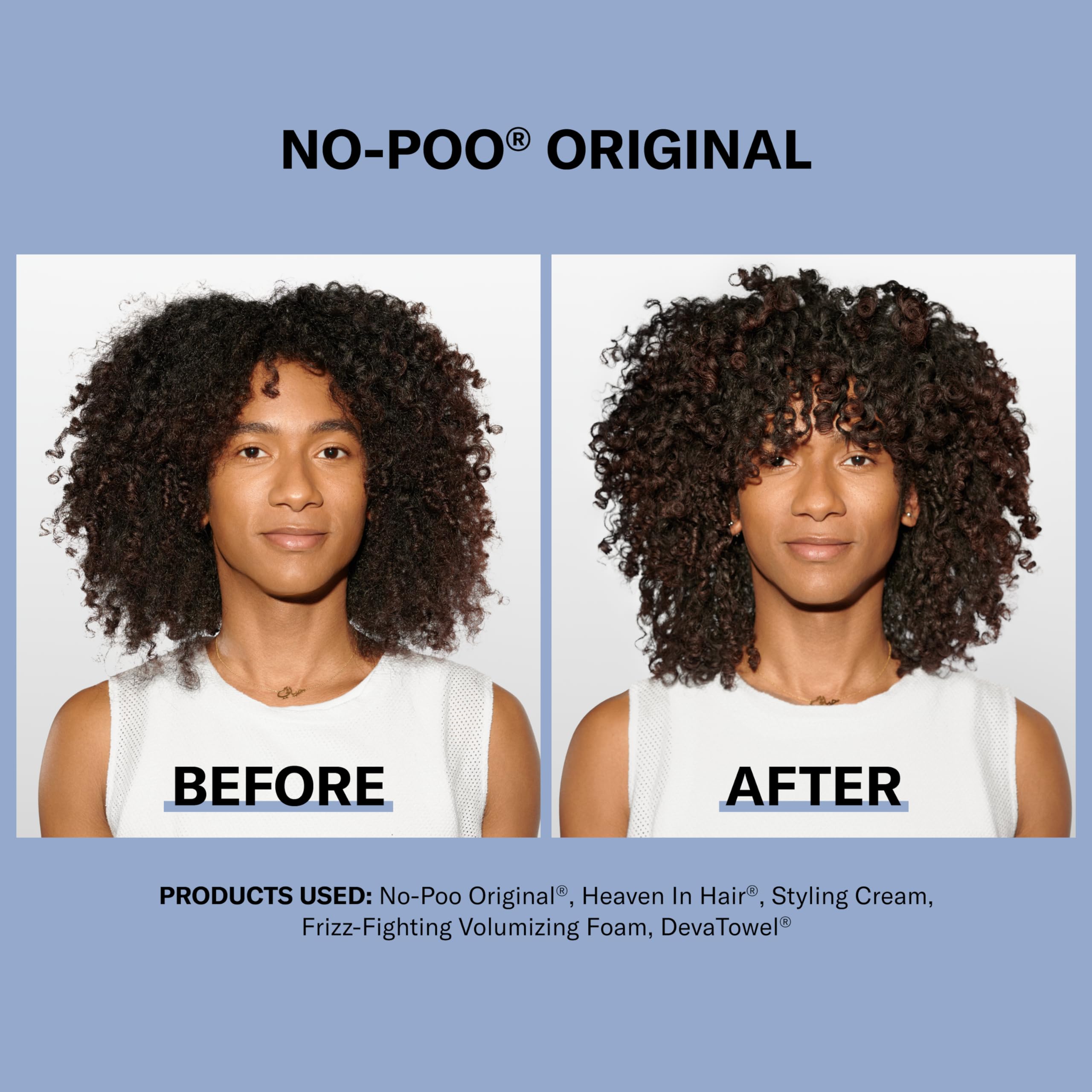 Devacurl No-Poo Original rose fragrance close-up signaling moisture for curls.