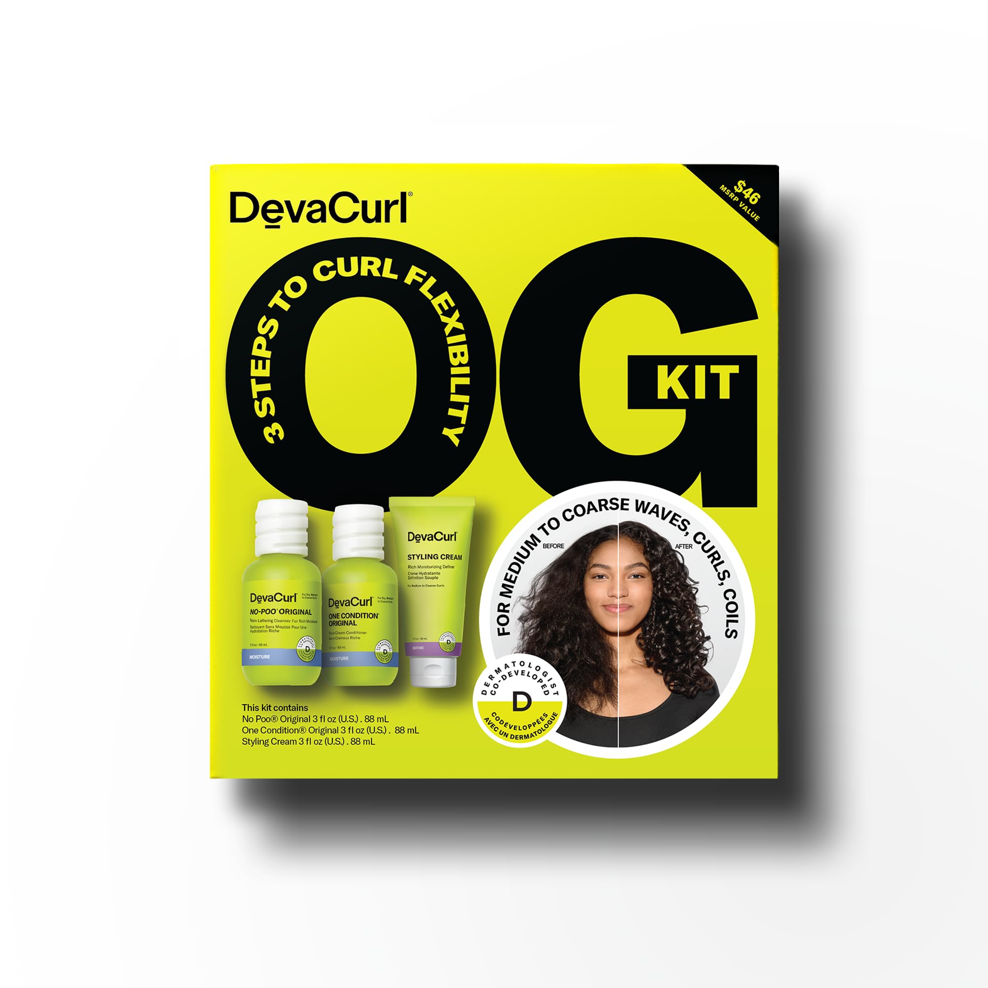 All-in-one DevaCurl OG Kit routine for detangling, defining, and moisturizing curls