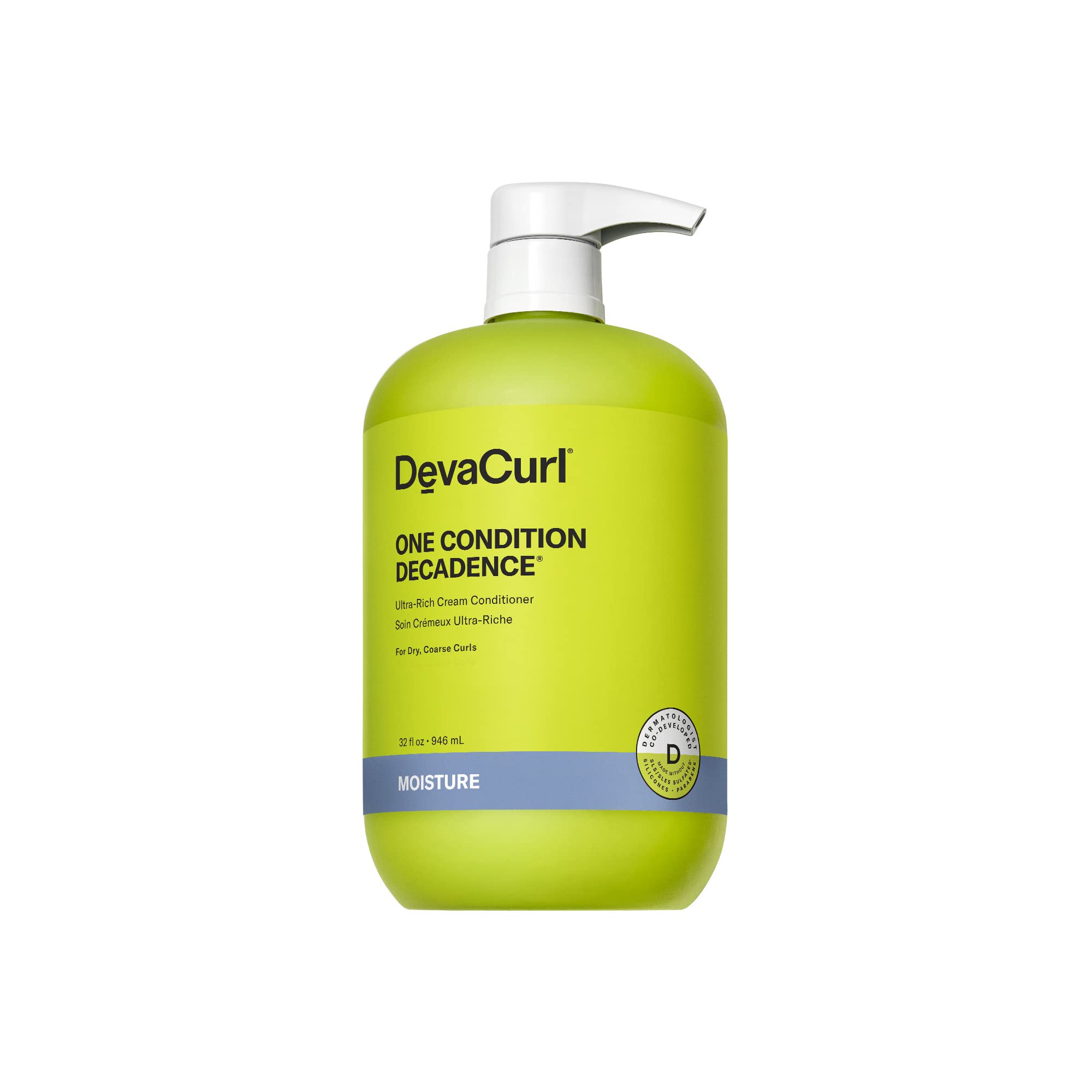 DevaCurl One Condition Decadence Green Oasis bottle delivers deep hydration for dry curls.