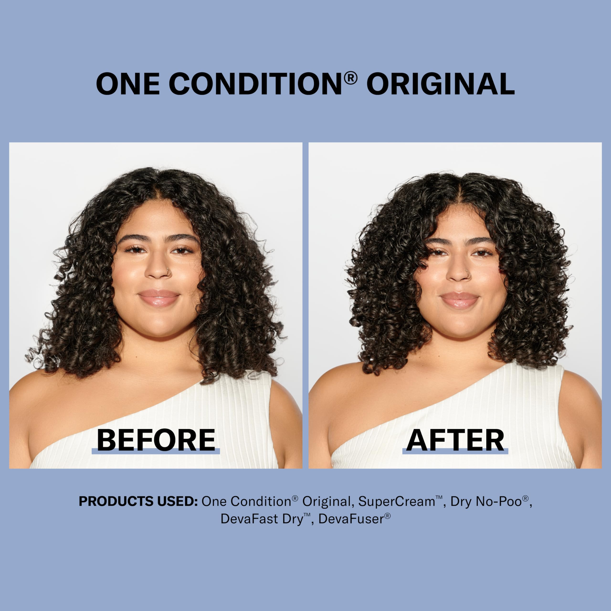 Hair being detangled with DevaCurl One Condition Original Rich Cream.