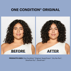 Hair being detangled with DevaCurl One Condition Original Rich Cream.