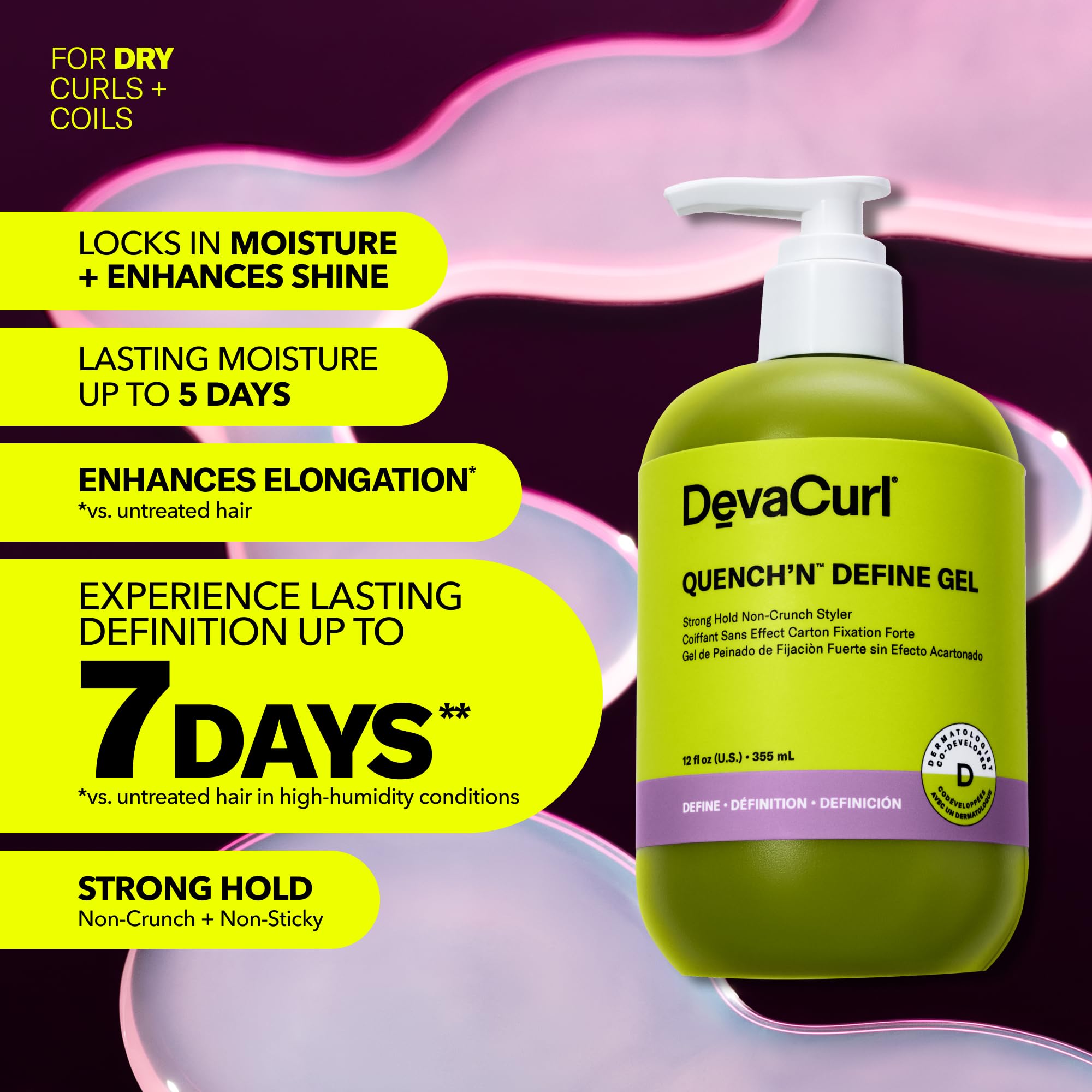 DevaCurl Quench'n Define Gel being applied to curls to enhance definition