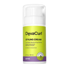 DevaCurl Styling Cream bottle with citrus zest promotes smooth, defined curls.