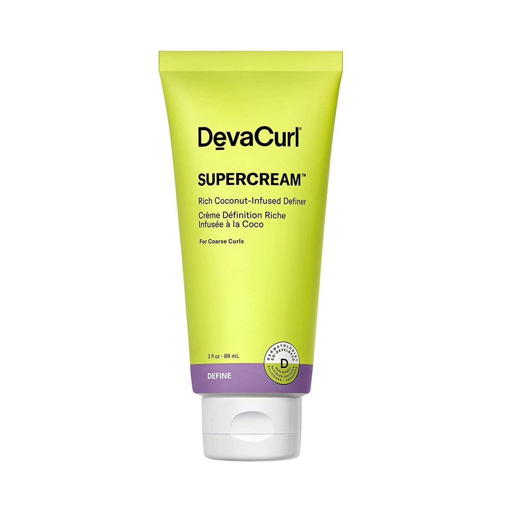 DevaCurl SuperCream en botella de 3 oz para definición y control del frizz.