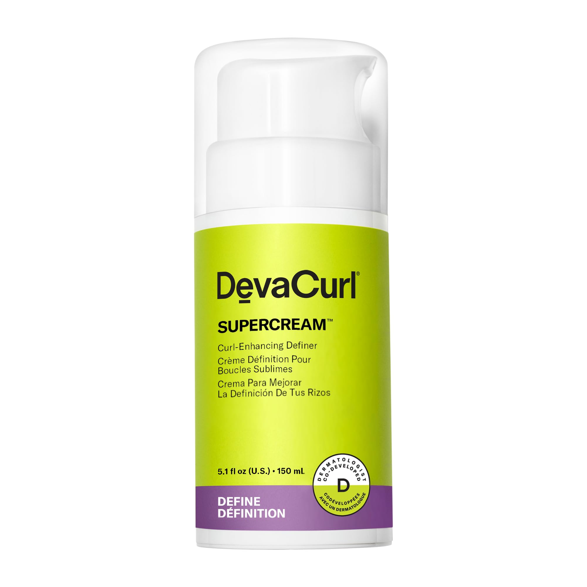 DevaCurl SuperCream Warm Coconut bottle showing rich moisture and frizz control