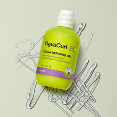DevaCurl Ultra Defining Gel strong hold close-up highlights defined curls.